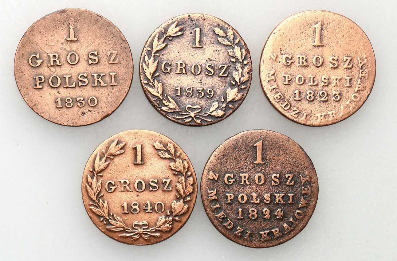 Polska XIX w./Rosja. Aleksander I, Mikołaj I. Grosz 1823 - 1840 MW, Warszawa, zestaw 5 monet
